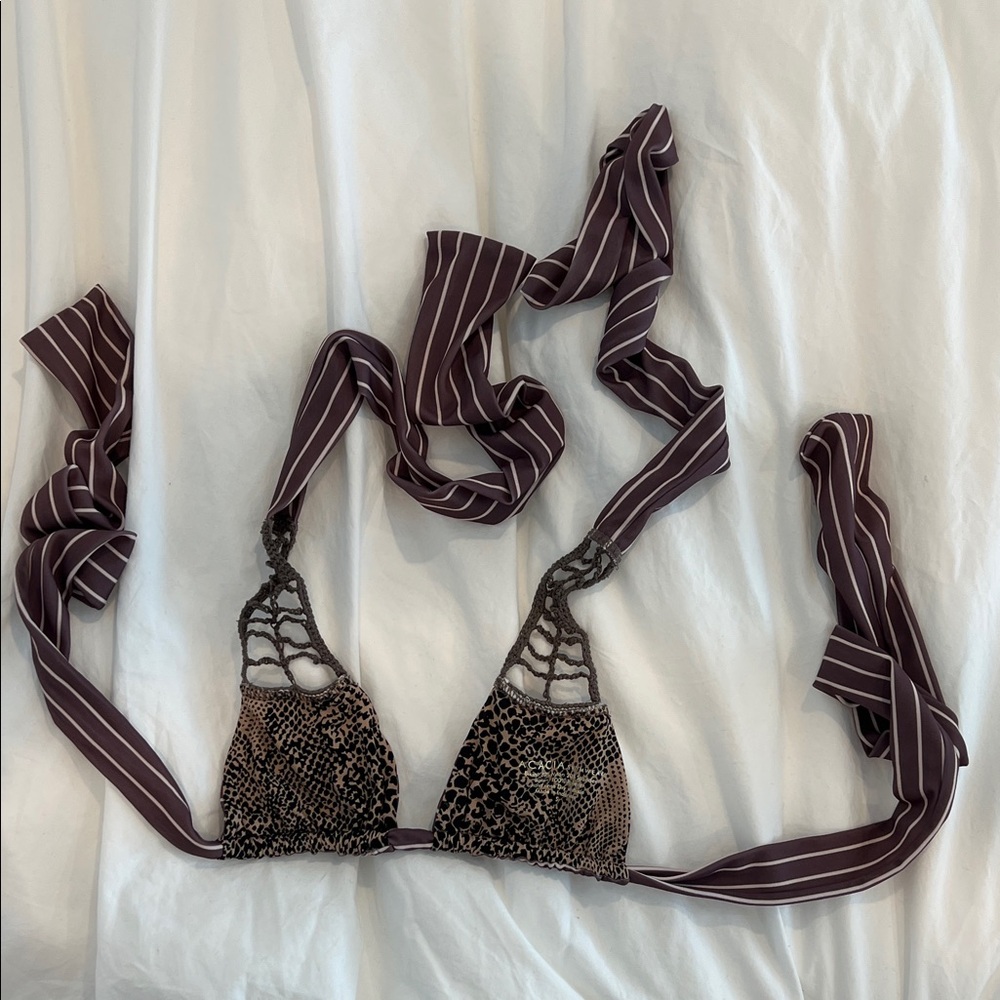 acacia swimwear Brown and White Striped Triangle Bikini - Picture 4 of 8
